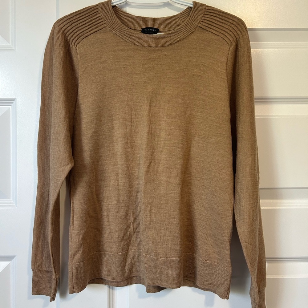 Talbots Merino Wool Pullover Tan Crewneck Sweater